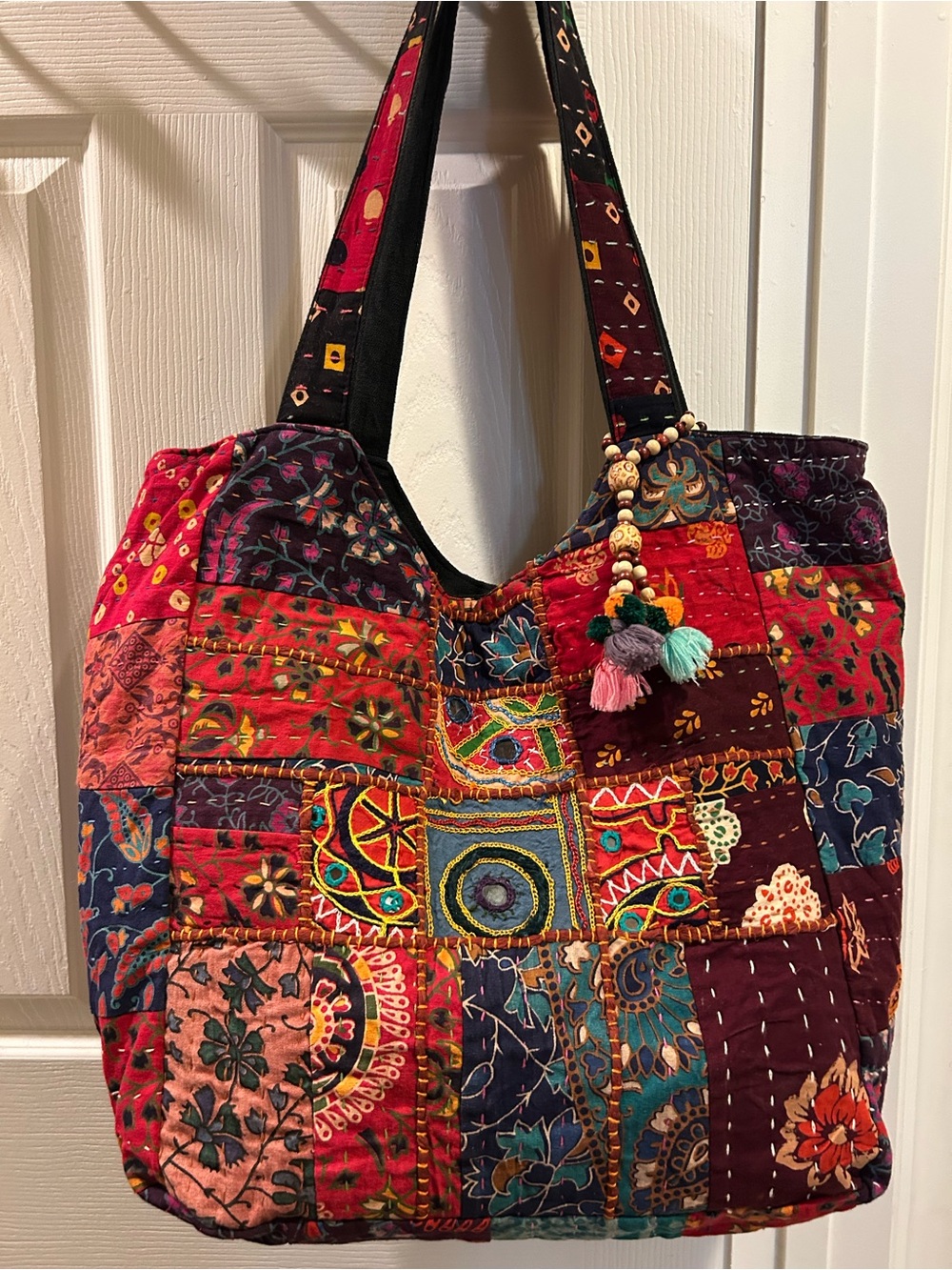Tribe Azure Boho Patchwork Embroidered Tote Bag 20x16x8 Large